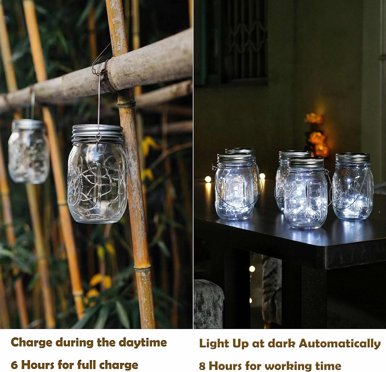 Decorman Solar Mason Jar Lid Lights, 6 Pack 10 LED Waterproof String Fairy Star Firefly Jar Lids Lights for Patio Garden Yard Lawn Party Wedding Christmas Decoration(Jars & Hangers Not Included)-VerdiqueGarden