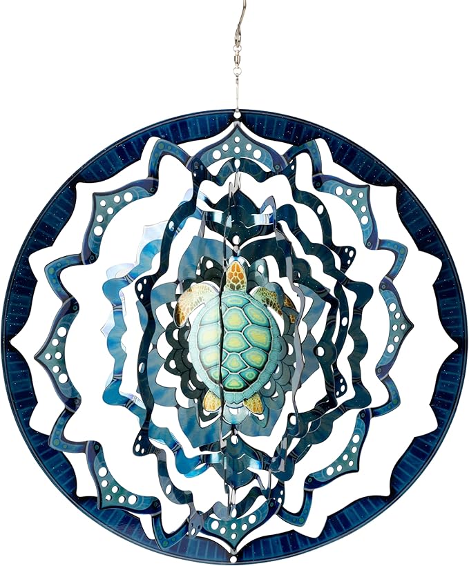 VP Home Kinetic Wind Spinner - Large Mandala Turtle - Colorful Garden Metal Outdoor Spinners - Unique Yard Wind Catchers - 3D Garden Wind Art Sculpture - Lawn and Patio Hanging Windmill Decorations-VerdiqueGarden