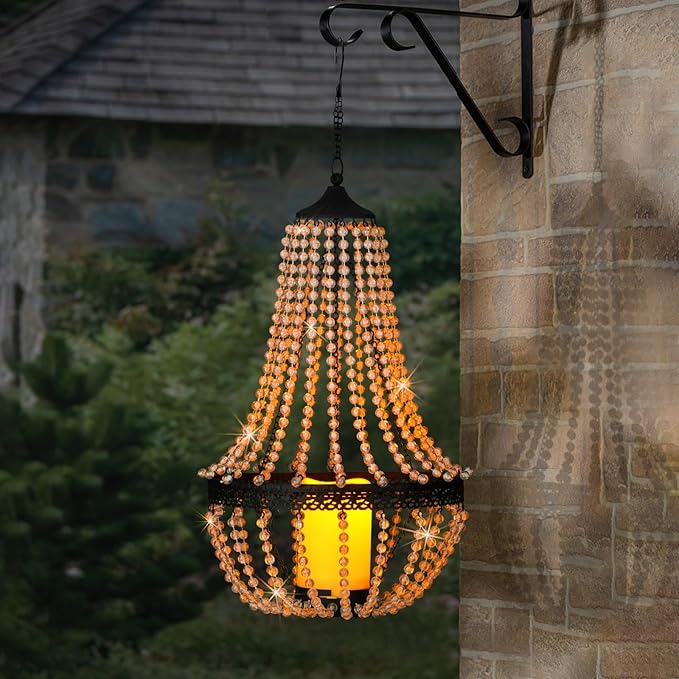 Hanging Candle Lantern, 27” Battery Operated Modern Clear Acrylic Crystal Chandeliers with Flickering Yellow Led Candle Light S Hooks for Garden, Backyard, Gazebo, Room Indoor Outdoor Decor-VerdiqueGarden