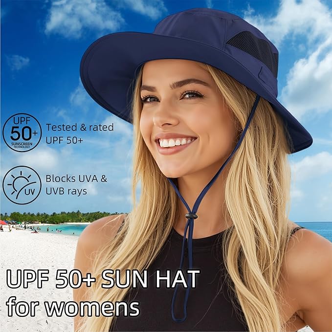 Connectyle Women's UPF 50+ Sun Hat UV Protection Wide Brim Bucket Hat Summer Beach Hats Fishing Hiking Outdoor Safari Hats-VerdiqueGarden