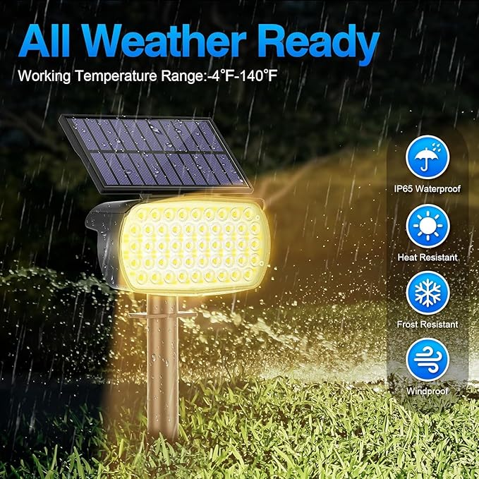 108 LED Solar Spot Lights Outdoor, IP65 Waterproof, 3 Modes Landscape Spotlights, Large Solar Panel Powered Lights for Garden Yard Pathway (Warm White/2 Pack)-VerdiqueGarden