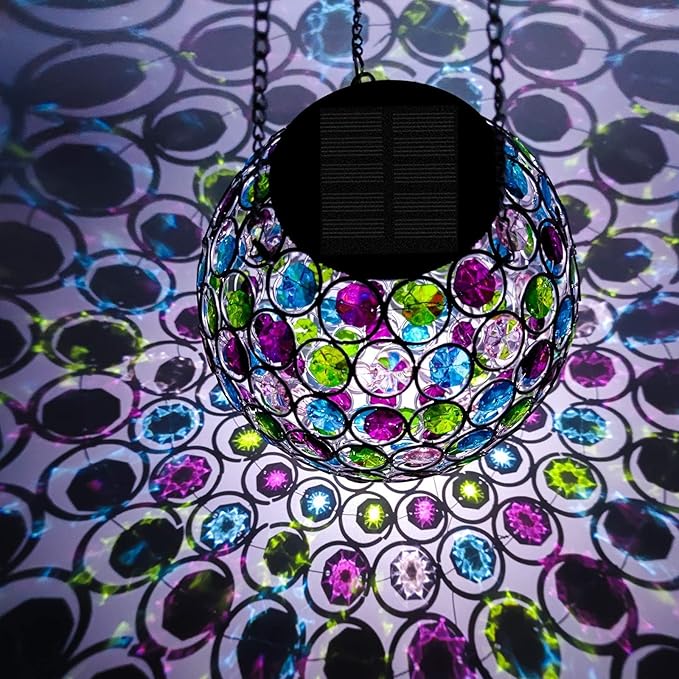 Solar Lantern Hanging Outdoor Christmas Decorative, Dual LEDs Color Changing and Cool White Crystal Globe Lamp Hanging Light Waterproof with S Hook Decor in Garden, Pathway, Front Door- Multi Color-VerdiqueGarden