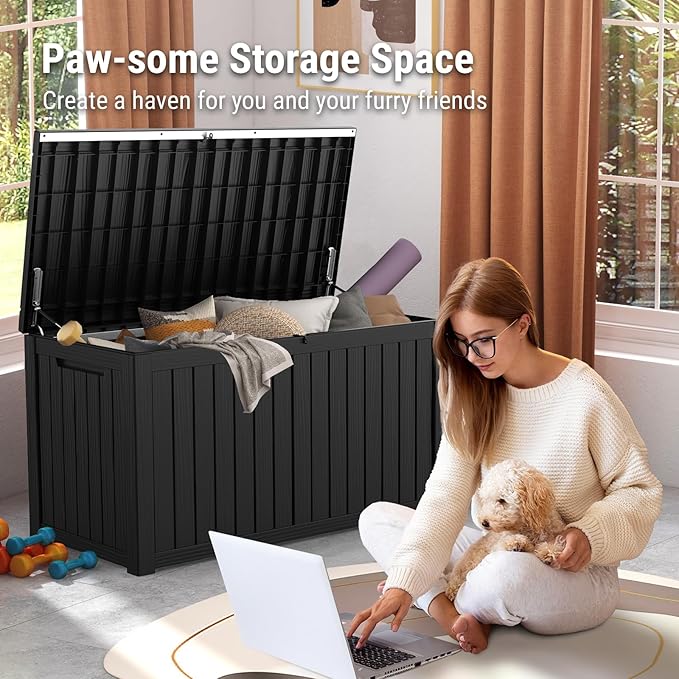 Mars Villa 180 Gallon Outdoor Storage Box Waterproof, Extra Large Resin Deck Box, Outside Storage Bin for Patio Furniture Cushions, Pool Supplies, Sports Gear, UV Resistant and Weatherproof, Black-VerdiqueGarden