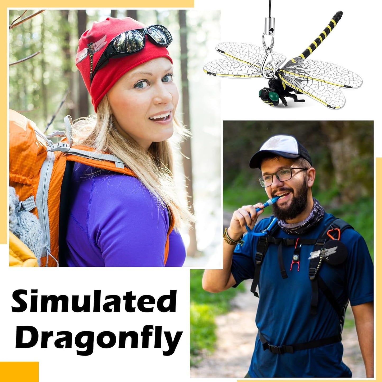 Qualirey 2pcs Dragonfly Hat Clip 2.2inch Realistic Dragonfly Clip with Hook Attach to Backpack Hat Keychain for Indoor Yard Garden Plant Decor-VerdiqueGarden