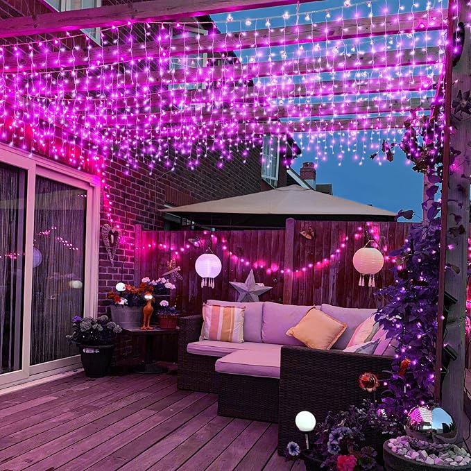 Christmas Icicle Lights Outdoor, 66Ft 640 LED Icicle Lights for Outside with 8 Modes Timers, Waterproof Plug in Twinkle String Light for House Yard Eave Patio Party Holiday Decorations, Pink-VerdiqueGarden
