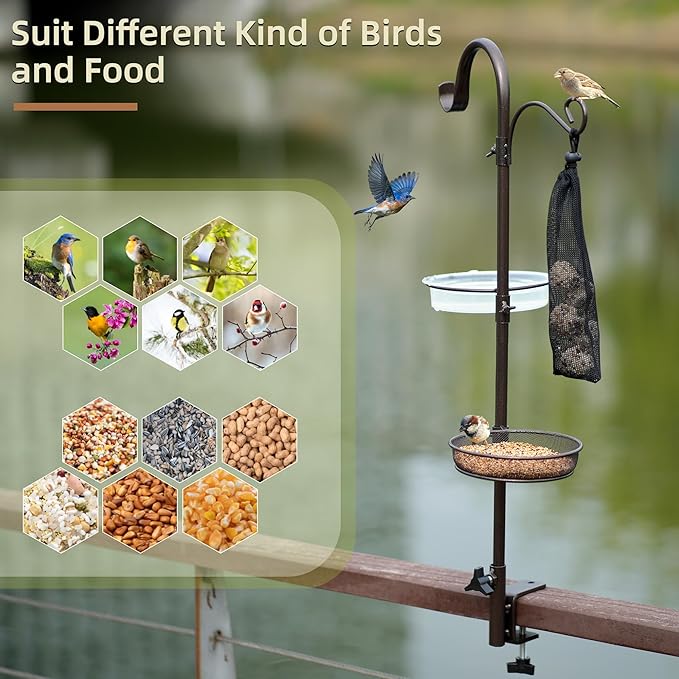 ERYTLLY Deck Hook Bird Feeder Pole Bird Feeder Porch Multi Hook Bird Feeding Station Kit Multi Feeder Hanging Kit Premium Bird Bath for Attracting Wild Birds Bird Feeder Planter Hanger-VerdiqueGarden