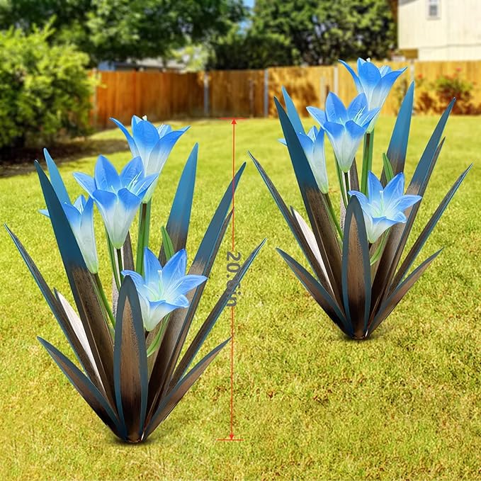 Homight Metal Agave Plants Outdoor Decor Mexican Yard Art Plants Garden Decor for Outside Metal Art Flowers Gifts for Butterflies Bees Birds for Gifts (2 Big&Lily)-VerdiqueGarden