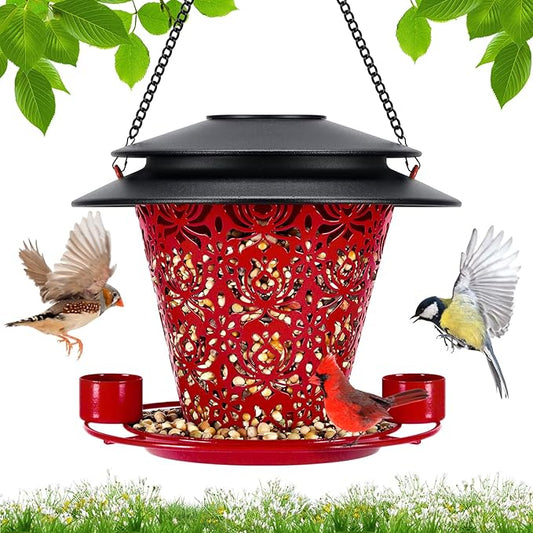 Solar Bird Feeders for Outside Hanging Metal Wild Bird Feeder Solar Lanterns Outdoor Waterproof Garden Decor for Yard red-VerdiqueGarden