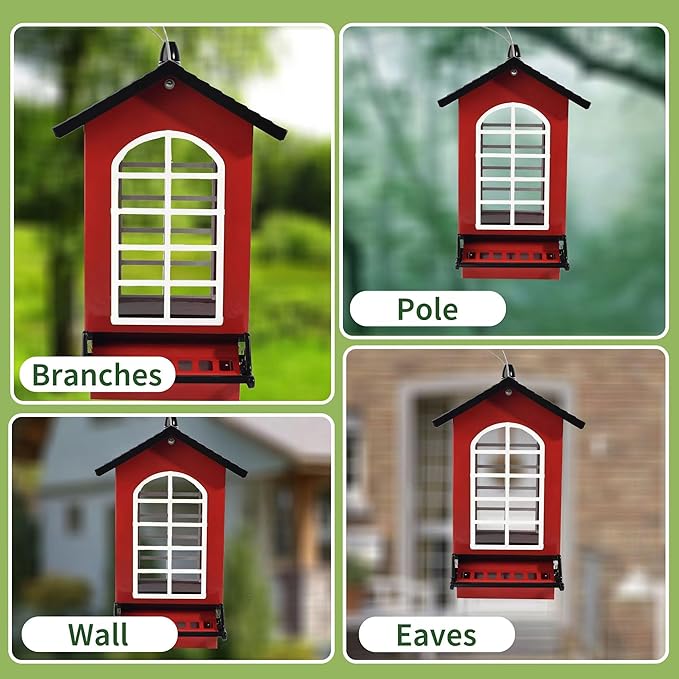 Bird Feeder Squirrel Proof Metal Hanging for Outdoor Wild Bird Seed, 5LBS with Bilateral Weight-Activated Perches, Heavy Duty Bird Feeders for Outside Wild Bird - Red-VerdiqueGarden