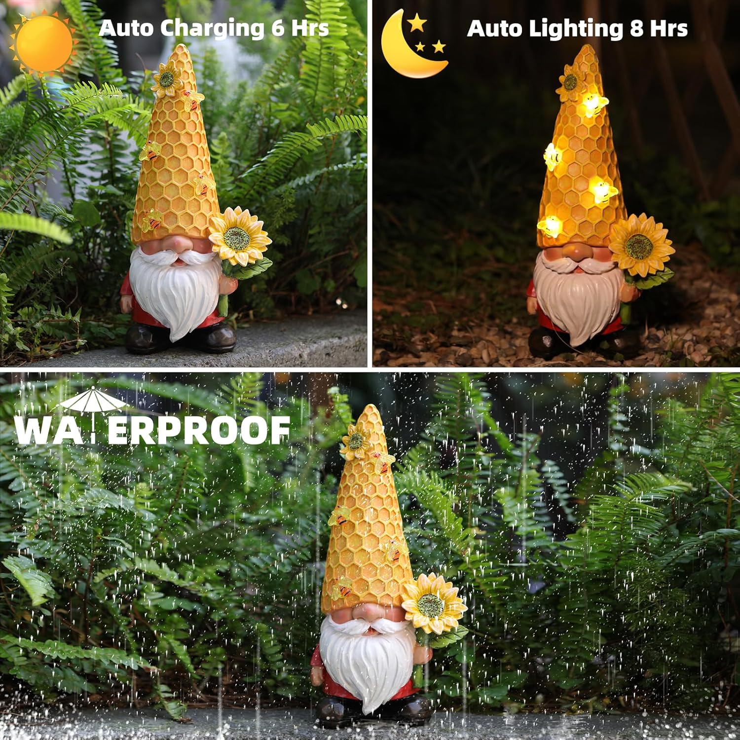 Solar Gnome Garden Decor Outdoor Statue - Gnome Sunflower LED Waterproof Sculptures Lights, Gnome Pond/Yard Statues Outside Decoration, Home, Lawn, Patio, Resin Animal Ornament, Women/Gardening Gift-VerdiqueGarden