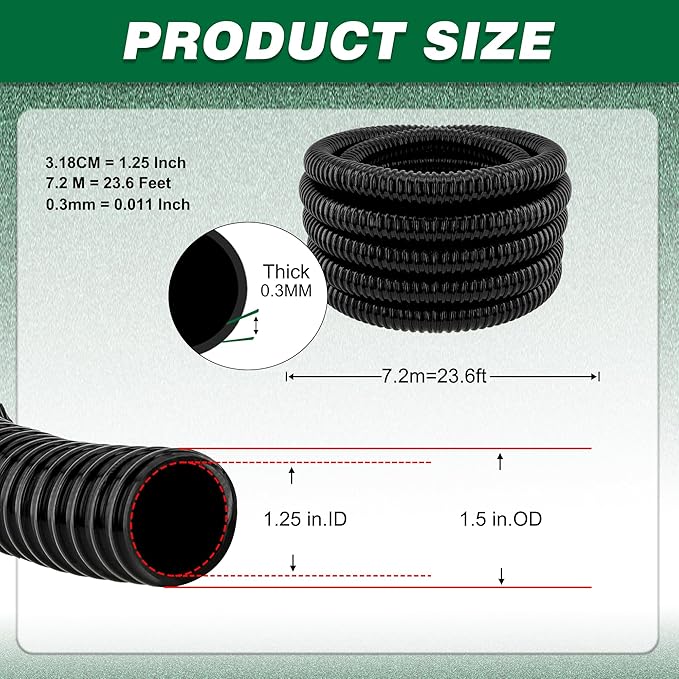 1.25" ID x 23.6 Ft Premium Flexible PVC Pond Tubing - Durable, Kink-Resistant, and Multipurpose for Ponds, Water Features, Filters, and More - Easy Installation and Concealment-VerdiqueGarden