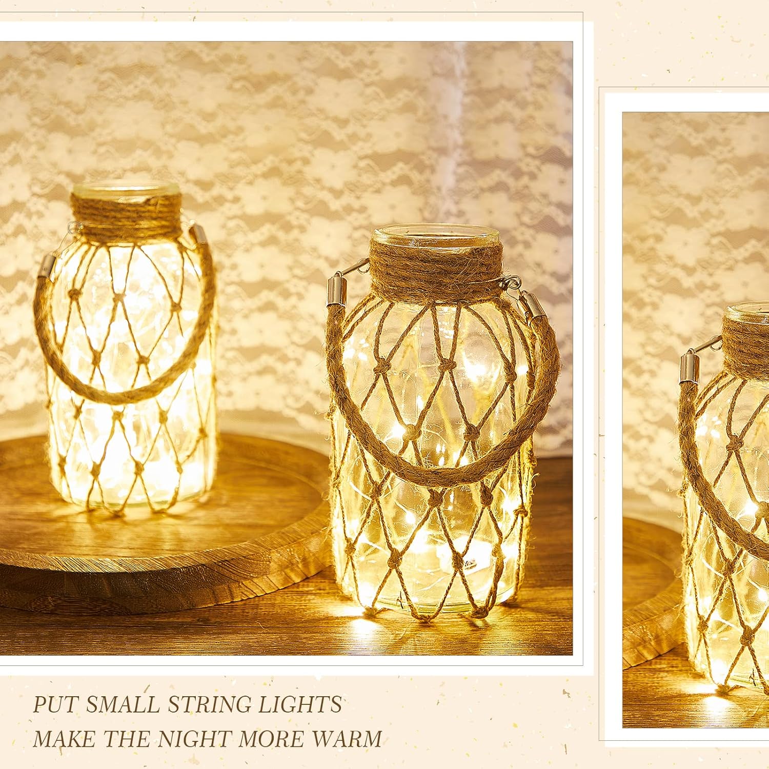 Set of 4 Rope Net Dry Flower Glass Vase 7.9 x 4 Inches Wicker Farmhouse Vase Coastal Decor for Wedding Tables Home Rustic Hanging Mason Jar Rope Wrapping Decorative Bottles Nautical Decor-VerdiqueGarden