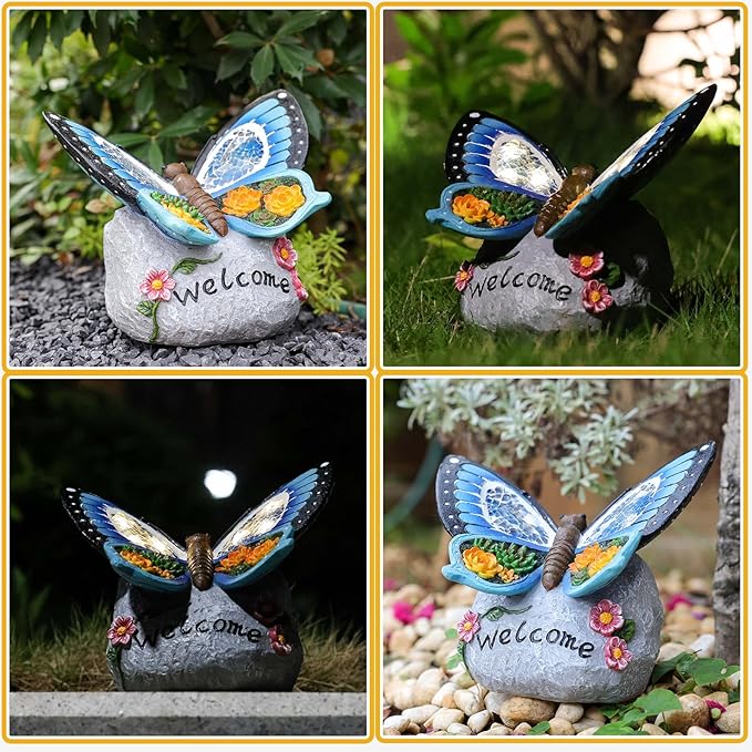 Yiosax-Garden Statue Butterfly Decor-Solar Outdoor Butterfly Light-Butterfly Figurine Decoration for Patio,Balcony,Yard,Lawn Ornament Garden Gift Women Mom-VerdiqueGarden