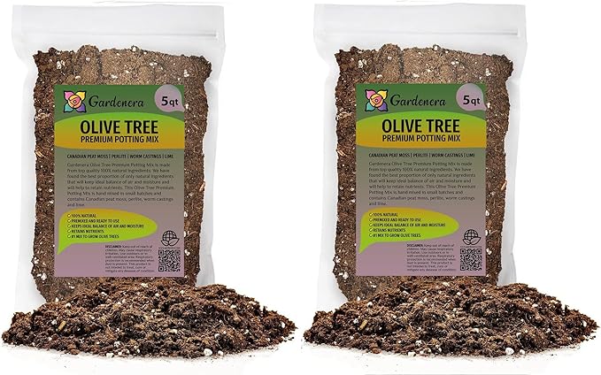 Olive Tree Premium Potting Mix - 10 Quart - Enhanced Growth and Nutrient Retention for Thriving Trees - (2 Bags of 5QT)-VerdiqueGarden