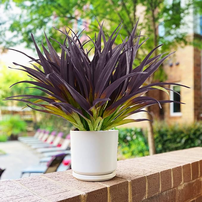 16Pcs Artificial Grass Fake Grass Plants 17.3in Outdoor Plants UV Resistant Faux Greenery Stems for Home Window Garden Patio Pathway Front Porch Halloween Décor Light Green & Purple-VerdiqueGarden