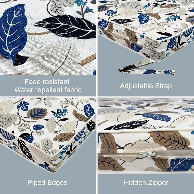 LVTXIII Patio Chair Cushions 22"x22"x3", Water-Repellent Outdoor Seat Cushions for Patio Furniture, Square Chair Pads with Ties for Home Garden Decoration, Set of 2, Breeze Leaves Beige-VerdiqueGarden