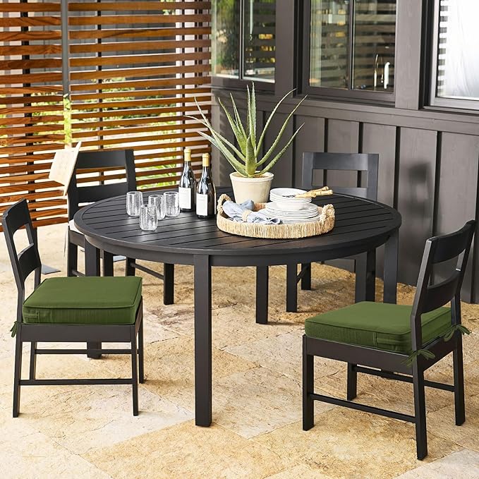 Outdoor Square Corner Seat Cushion, 18.5"x16"x3", Set of 4, Non Slip Seat Cushion Pads with Removable Cover for Patio Furniture, Garden Yard Lawn, Deep Forest Green-VerdiqueGarden