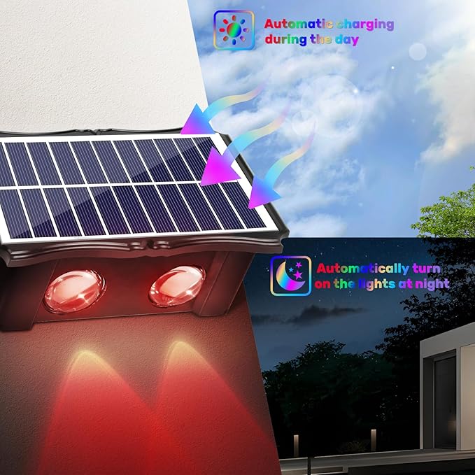 4LED Multi-Color Solar Wall Lights, Up and Down Lighting Solar Outdoor Light Waterproof IP65, Solar Fence Light for Yard Garden Garage Walkway Porch Christmas Decorations (4 Pack)-VerdiqueGarden