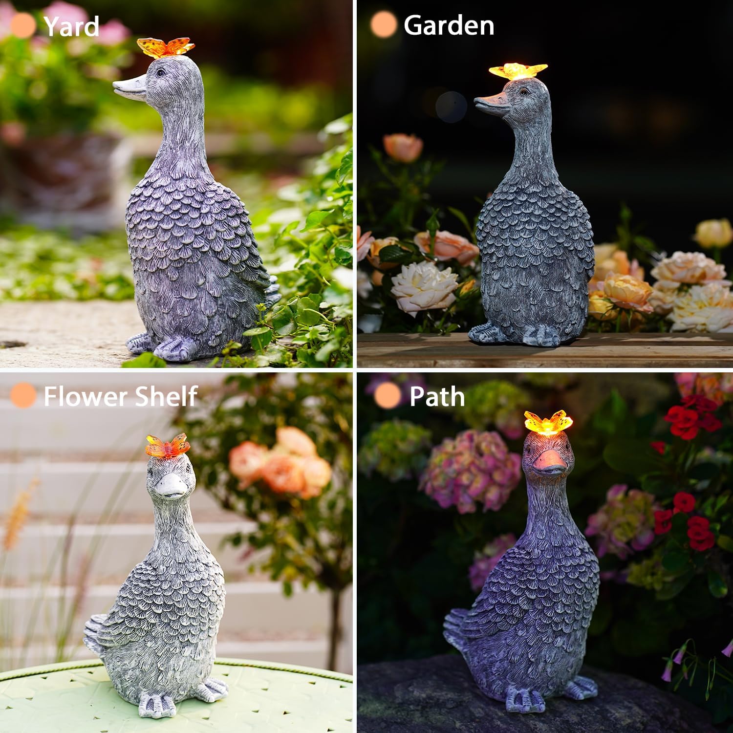 Solar Garden Statue Goose Figurine – Outdoor Decoration with Butterfly for Garden Yard Lawn Home Decor Outside : Unique Gifts for Mom Grandma-VerdiqueGarden