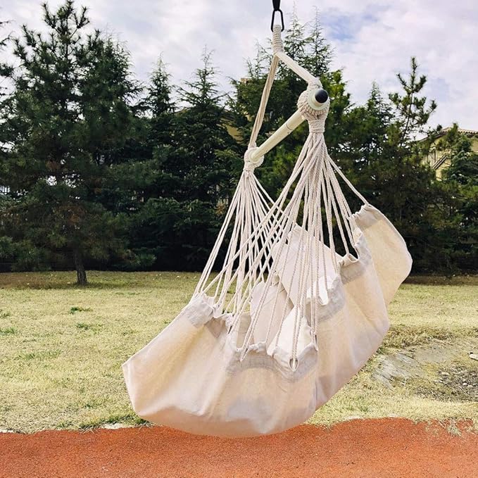 Highwild Hanging Rope Hammock Chair Swing Seat for Any Indoor or Outdoor Spaces - 500 lbs Weight Capacity (Beige)-VerdiqueGarden