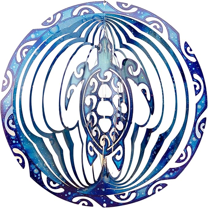 VP Home Tribal Turtle Kinetic Wind Spinners for Yard and Garden Wind Spinner Outdoor Metal Large Hanging Turtle Decor 3D Garden Art Wind Sculpture Spinners Kinetic Art Lawn Ornaments, 12x15 inches-VerdiqueGarden