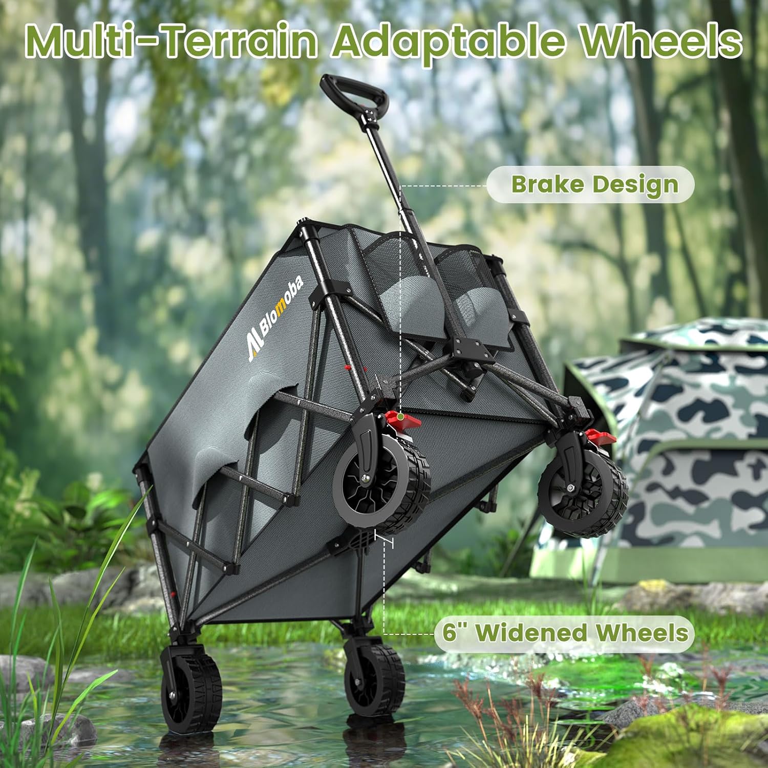 Collapsible Wagon Cart, 150L Heavy Duty Foldable Beach Wagon with Wider Wheels & Auto-Rebound Handle, Utility Grocery Shopping Cart for Garden, Shopping, Camping, Sports, Gray-VerdiqueGarden