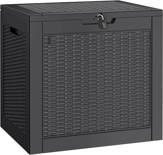 NUNU LAB 30 Gallon Waterproof Outdoor Storage Box, Lockable Resin Deck Box Bench for Patio Cushions, Garden Tools, Pool Accessories & Package Deliveries – Black-VerdiqueGarden
