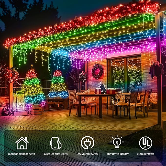 JMEXSUSS 200 LED RGB String Light Outdoor Indoor, Christmas Lights Outdoor Clear Wire Christmas Lights Plug in for Bedroom Tree Room Party Birthday Decorations-VerdiqueGarden