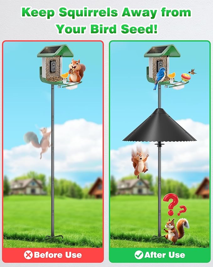 Metal Squirrel Baffle - Heavy Duty Squirrel Baffle for Bird Feeder Pole - Chew Proof Squirres Guard with Spring for Better Defense, Outside Pole Mount for Bird Feeder, 19 Inch-VerdiqueGarden