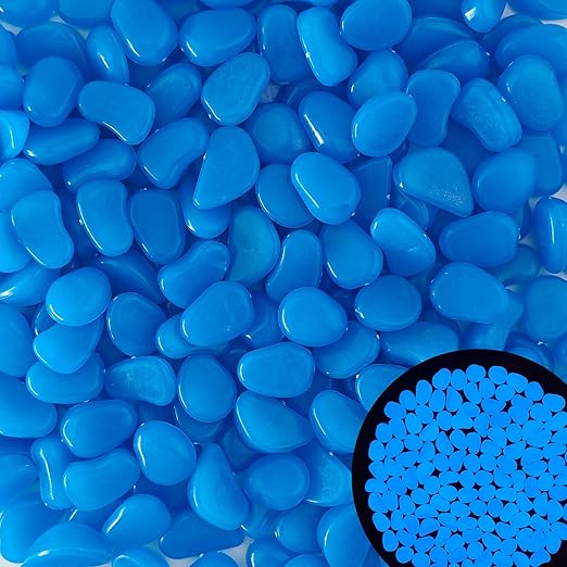 0.7LB 25-27mm Bule Glow in The Dark Stones Luminous Pebble Stones Glow Fish Tank Rocks Luminous Pebbles for Outdoor Decor Yard Walkway Pathway Aquarium