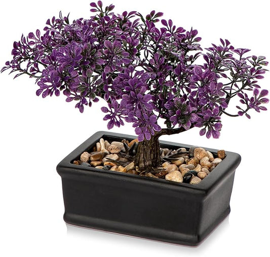 Artificial Bonsai Tree Juniper Faux Plants Indoor Fake Plants Decor with Black Ceramic Pots for Home Table Office Desk Bathroom Shelf Bedroom Living Room Farmhouse Decorations-Purple-VerdiqueGarden