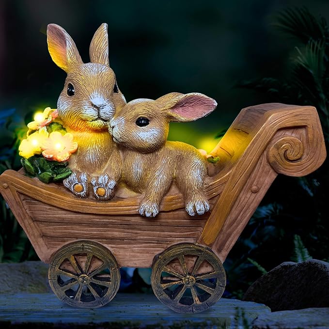 Bunny Solar Garden Statues, Rabbit Decor & Yard Ornaments, Cute Garden Decor for Outside, Gifts for Moms, Solar Figurines Outdoor Statue, Gardening Gifts for Women, Bunnies Ornament - Large-VerdiqueGarden
