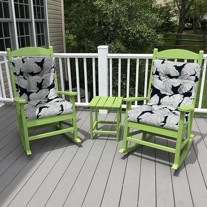 LVTXIII Outdoor Tufted Seat Cushions, Solid Seat and Back Chair Cushion with Ties, Patio Replacement Rocking Chair Cushion for Outdoor Furniture Use, 21 W x 21D, 2 Pack, Black Lush Leaf Jungle-VerdiqueGarden