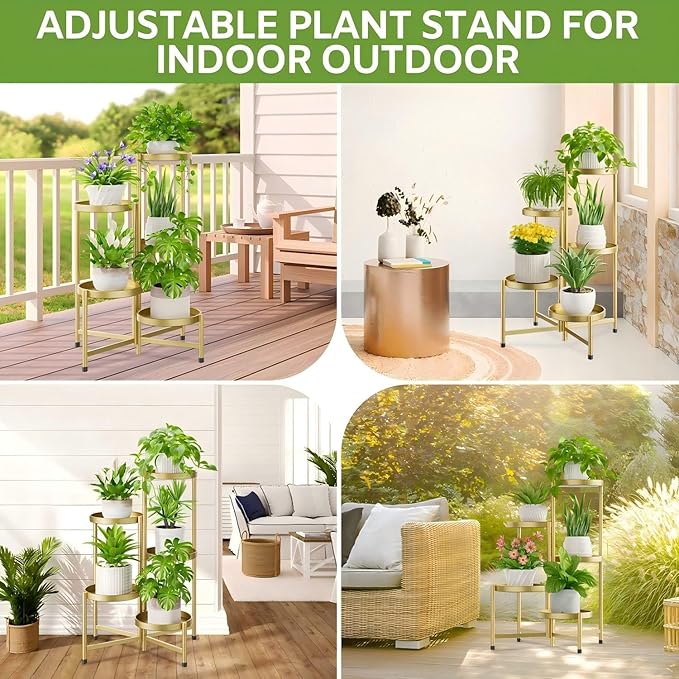 iDavosic.ly 5 Tier Large Plant Stand Indoor, 10 Inch Wide Tall Corner Metal Plant Stands Outdoor for Multiple Plants, Folding Tiered Flower Display Holder Rack Shelf, Gold-VerdiqueGarden