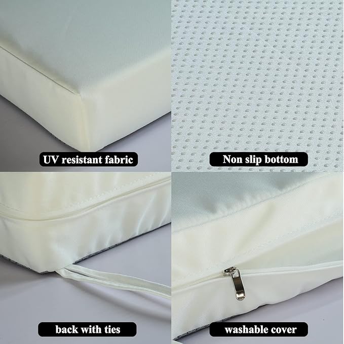 Patio Chair Cushions Set of 2 Non Slip Bottom Chair Pad with Ties Waterproof Square Outdoor Seat Cushion Replacement for Garden Swing Furniture 22x22 Inch, White-VerdiqueGarden