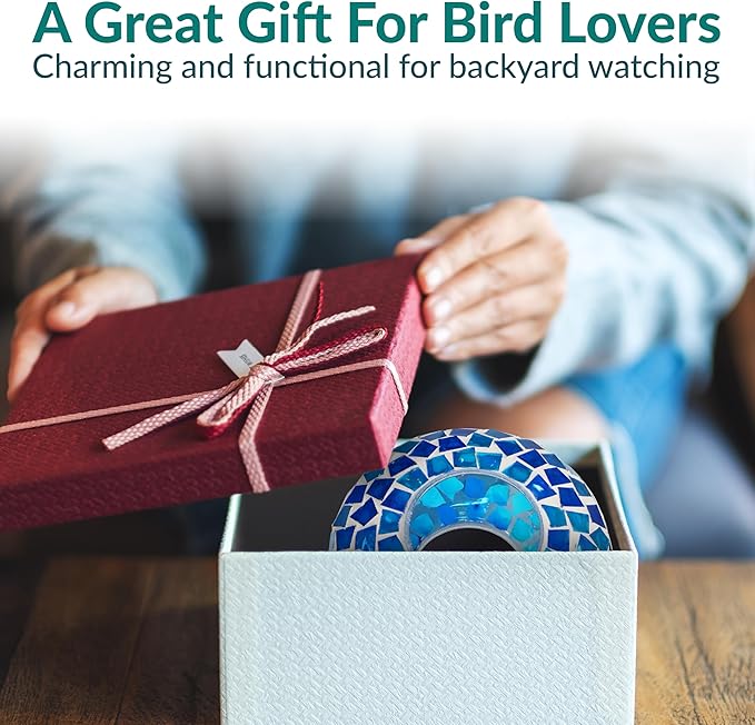 Sunnydaze 6-Inch Glass Mosaic Hanging Bird Feeder for Outdoors - Fly-Through Wild Bird Feeder - Blue Mosaic-VerdiqueGarden