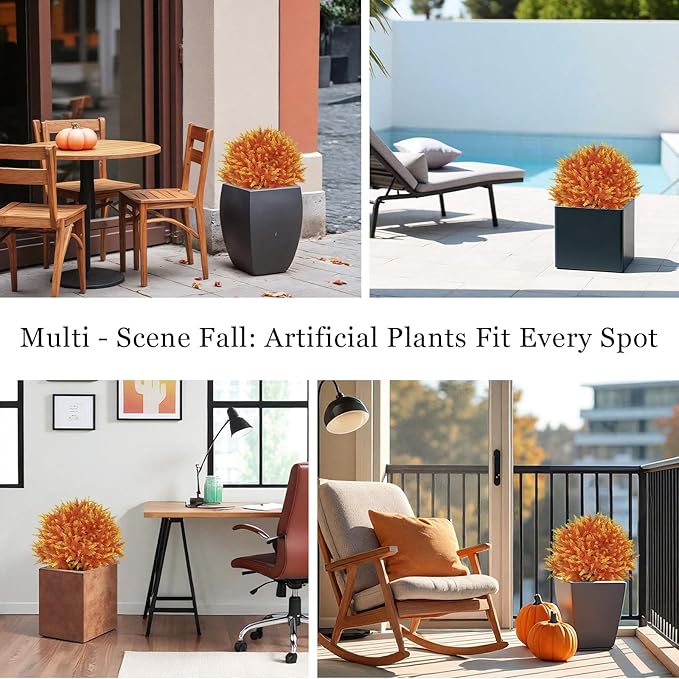 24" Artificial Cedar Topiary Ball Bushes, Set of 2 UV Resistant Fake Trees Outdoor Shrubs with Stake, Weatherproof Faux Plants for Planter, Front Porch, Garden, Yard, Patio Fall Decor-VerdiqueGarden