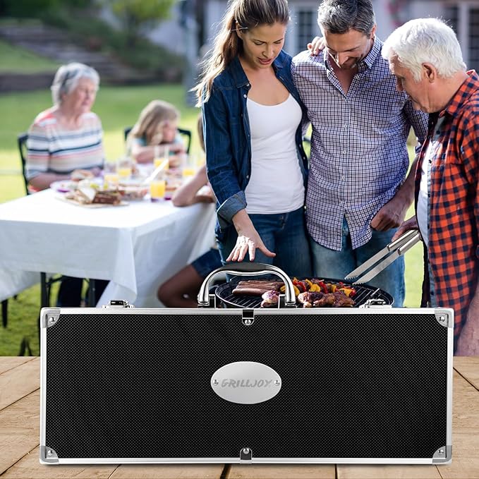 Grilljoy BBQ Accessories Grill Tools Set - 22PCS Stainless Steel Barbecue Grill Accessories for Outdoor Grill with Black Aluminum Case - Grilling Gifts for Men Dad -Grill Tools Kit-VerdiqueGarden