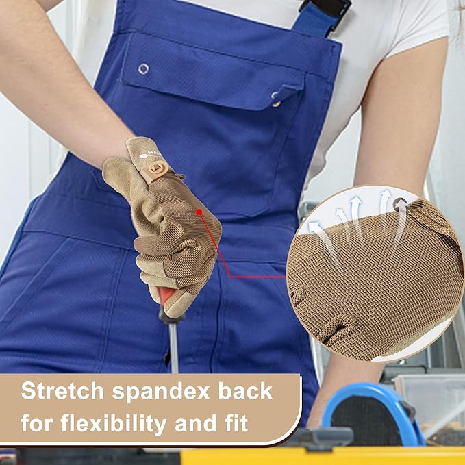 HLDD HANDLANDY Work Gloves for Women and Ladies, Leather Gardening Gloves Flexible Mechanic Working Gloves-VerdiqueGarden