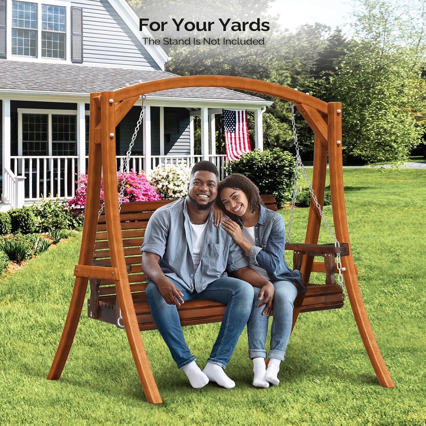 VINGLI XL Size Patio Wooden Porch Swing Outdoor with Cup Holders, Heavy Duty 880 LBS Hanging Swing Chair Bench with Hanging Chains for Yard, Lawn, Garden (4 FT Pro, Rustic)-VerdiqueGarden