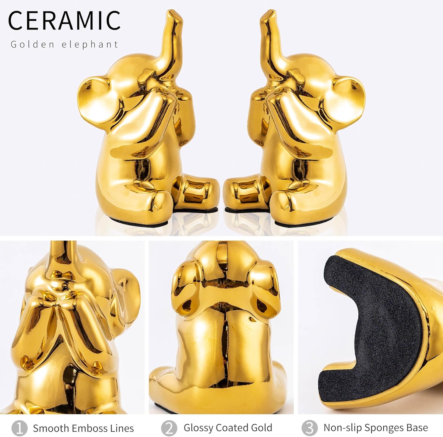 Loving Pair of Small Gold Elephant Statues Gold Home Decor Modern Boho Style Figurine Decorative Ornaments for Living Room, Bedroom, Office Desktop, Cabinets, Shelf-VerdiqueGarden