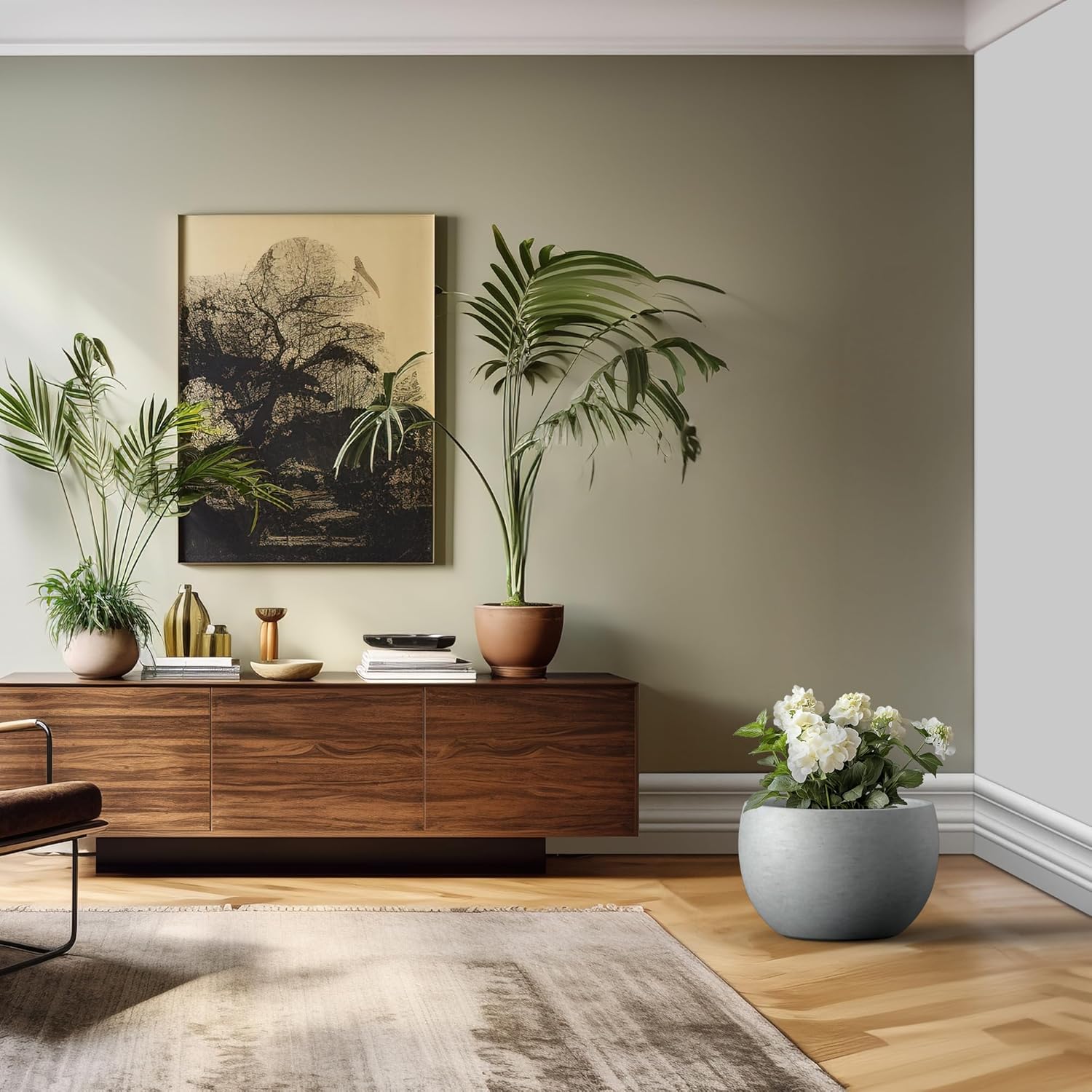 Kante 19.9" Dia Round Concrete Planter, Outdoor/Indoor Large Bowl Plant Pots with Drainage Hole and Rubber Plug for Garden Patio Balcony Home, Natural Concrete-VerdiqueGarden