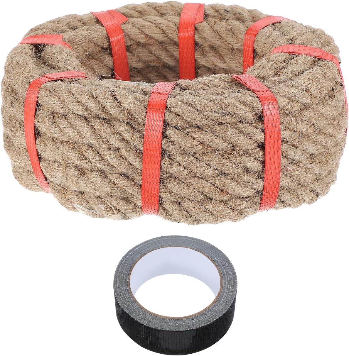 MECCANIXITY Jute Rope 0.8 Inch x 66ft, Thick Twine Rope Ropes Braided Jute Twine Natural Brown Burlap Cord String Heavy Twisted with Tape for Decorative Crafts Railing Swing Tug of War-VerdiqueGarden
