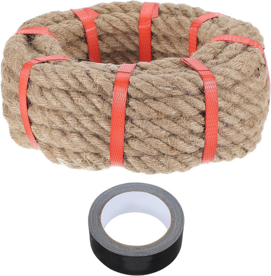 MECCANIXITY Jute Rope 0.8 Inch x 66ft, Thick Twine Rope Ropes Braided Jute Twine Natural Brown Burlap Cord String Heavy Twisted with Tape for Decorative Crafts Railing Swing Tug of War-VerdiqueGarden