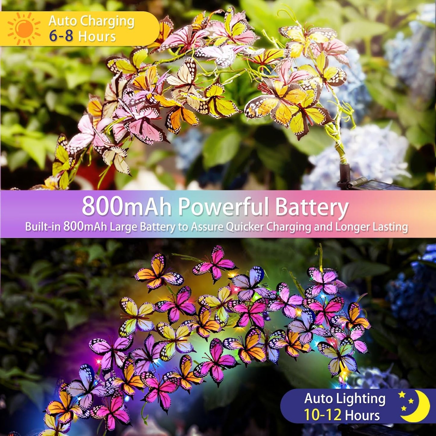 Solar Garden Lights Outdoor, Waterproof Solar Butterfly Lights 4 Pack Willow Vine Light with 80 LED 33 Butterfly Colorful Lighting for Garden Yard Lawn Outdoor Decor, Gift for Mom Women Mother's Day-VerdiqueGarden