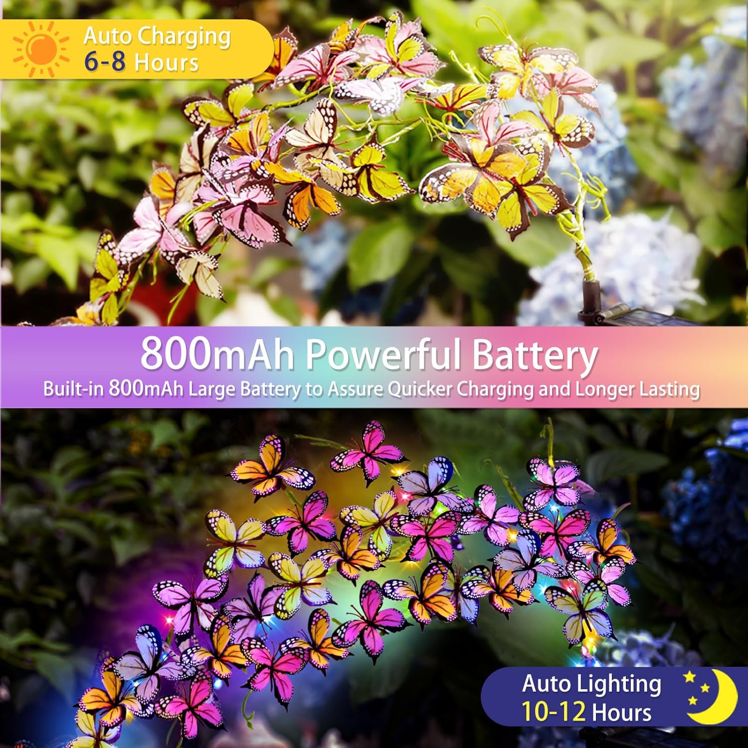 Solar Garden Lights Outdoor, Waterproof Solar Butterfly Lights 4 Pack Willow Vine Light with 80 LED 33 Butterfly Colorful Lighting for Garden Yard Lawn Outdoor Decor, Gift for Mom Women Mother's Day-VerdiqueGarden
