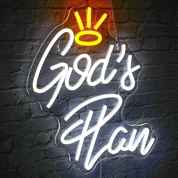 WLHOPE God's Plan Neon Sign White Led Neon Signs for Wall Decor, God Neon Signs USB Powered Letter Neon Light Signs for Bedroom Living Room Home Bar Wedding Party Decoration-VerdiqueGarden