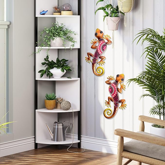 HONGLAND Metal Outdoor Wall Decor 2Pcs Gecko Wall Decoration Lizard Metal Hanging Wall Art Glass Sculpture for Garden Yard Patio Fence (Red)…-VerdiqueGarden