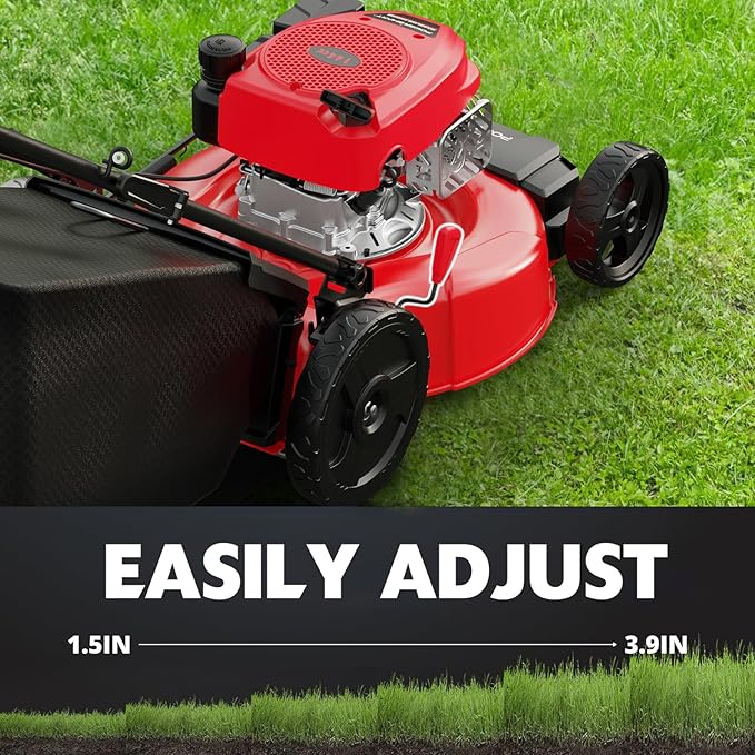 PowerSmart 21-inch Gas Push Lawn Mower, 144cc 4-Stroke Engine with Easy Adjustable Cutting Height, High Wheels, 2-in-1 with Mulch, Bag-VerdiqueGarden