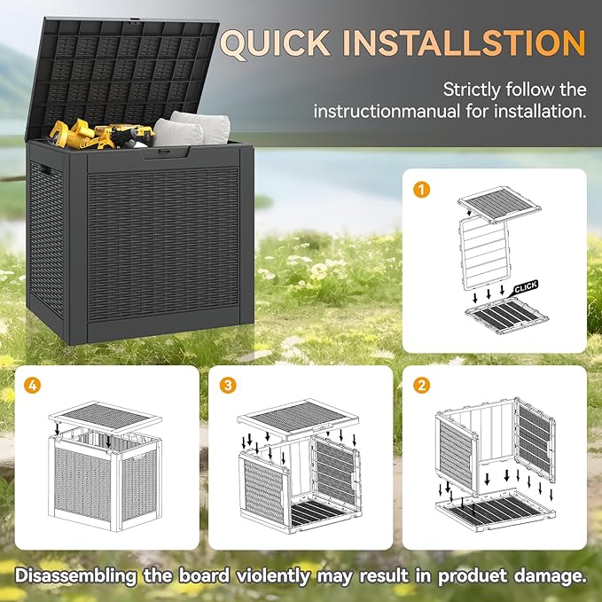 NUNU LAB 30 Gallon Waterproof Outdoor Storage Box, Lockable Resin Deck Box Bench for Patio Cushions, Garden Tools, Pool Accessories & Package Deliveries – Black-VerdiqueGarden